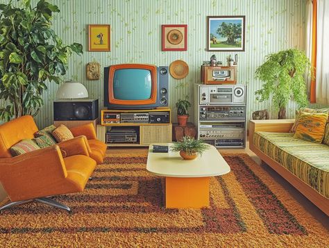 Groovy 70s Living Room Decor: 17 Awesome Ideas 60s Room Decor, Mid Century House Decor, 70s Basement, 70s Houses, 60s Living Room, 70s Living Room Decor, 1950s Living Room, 70s Room, Apartment Ideas Living Room