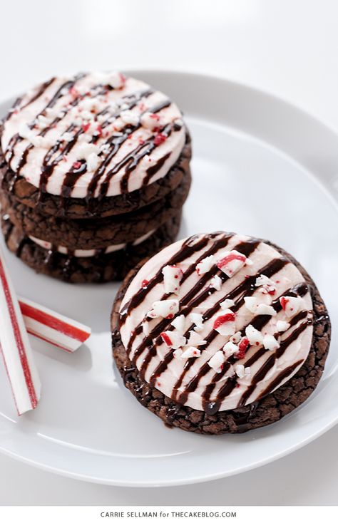 Candy Cane Brownie Cookies | The Cake Blog Cookies With Candy, Peppermint Brownie Cookies, Simple Holiday Cookie Recipes, Easy Holiday Cookies, Peppermint Brownies, Candy Cane Cookies, Christmas Cake Recipes, Candy Cakes, Christmas Cookies Easy