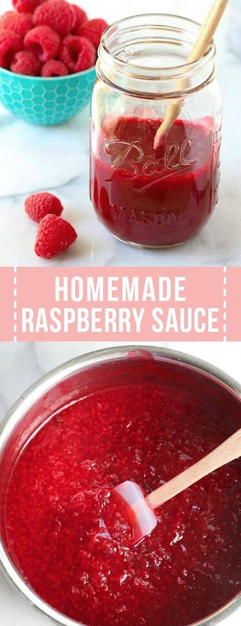 Quick and easy raspberry sauce recipe made in only 10 minutes! This raspberry sauce for cheesecake, ice cream, oatmeal and more. Also called raspberry coulis or raspberry topping for cheesecake. Raspberry Topping For Cheesecake, Raspberry Sauce For Cheesecake, Raspberry Syrup Recipe, Desert Sauces, Sauce For Cheesecake, Raspberry Crumble Bars, Raspberry Sauce Recipe, Condiments Recipes, Sweet Sauces