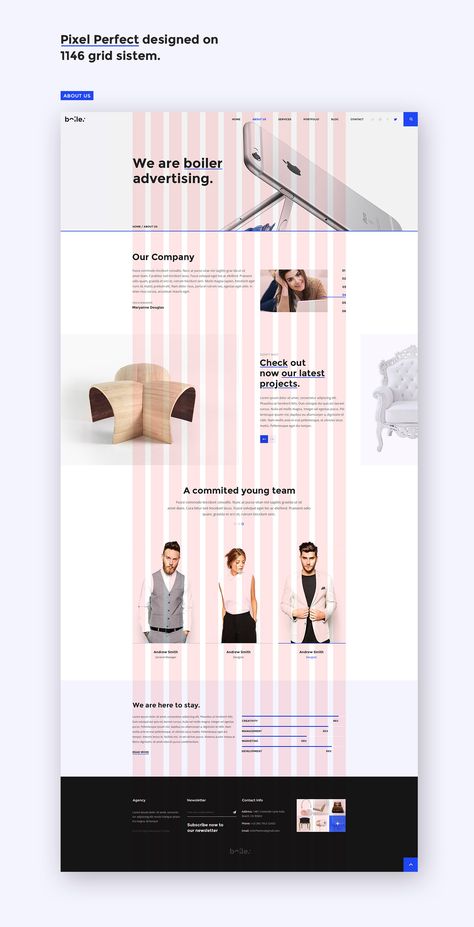 Boiler - Creative Agency PSD & HTML5 Template on Behance Grid Web Design, Web Grid, Layout Editorial, Ux Design Principles, Ui Design Principles, Simple Web Design, Shy People, Sales Leads, Webdesign Inspiration