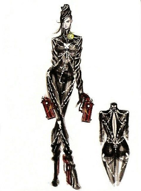 Bayonetta Design, Bayonetta Concept Art, Bayonetta Oc, Bayonetta 1, Arte Cyberpunk, Female Character Design, Fashion Sketches, Magical Girl, Fashion Drawing