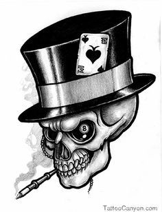 skull in top hat tattoo - Google Search Tattoos Life, Skull With Hat, Evil Skull Tattoo, Tattoo Skull, Gambling Machines, Gambling Cake, Skull Hat, Gambling Tattoo, Gambling Quotes