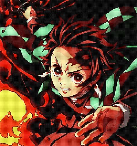 128x128 Pixel Art, Demon Slayer Cross Stitch, Demon Slayer Perler Beads, Demon Slayer Pixel Art, Anime Crochet, Pixel Grid, Anime Pixel, Minecraft Tips, Pola Kristik