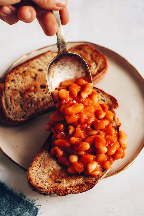 Baked Beans On Toast, Breakfast Beans, Easy Baked Beans, Homemade Baked Beans, Hidden Vegetables, Beans On Toast, Vegan Baked, Roasted Cherry Tomatoes, Vegan Sausage