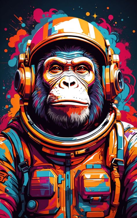 This whimsical image of a monkey in a space suit is sure to turn heads on Pinterest. It's the perfect way to add a touch of whimsy and fun to your board. Monkey In Space Suit, Baboon Monkey, Monkey In Space, Simpson Wallpaper Iphone, Monkey Art, A Monkey, The Final Frontier, Desenho Tattoo, New Space