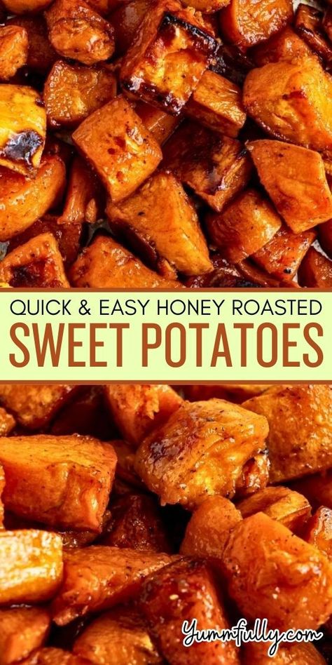 Enhance the natural sweetness of sweet potatoes by roasting them with a drizzle of olive oil and honey. This easy and quick way to prepare them is not only effortless but makes the perfect accompaniment for any meat entree. They are the perfect side dish for Thanksgiving, elegant celebrations, or casual dinners!