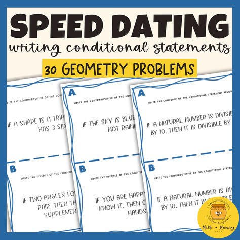 This activity is great for practice writing inverse, converse, and contrapositive statements from a conditional statement. To add an element of logic, ask your students if the statement is true.  CONDITIONAL STATEMENTS INVERSE STATEMENTS CONTRAPOSITIVE STATEMENTS CONVERSE STATEMENTS BICONDITIONAL STATEMENTS GEOMETRY PROOF UNIT GEOMETRY LOGIC UNIT PROOF & LOGIC UNIT 2 GEOMETRY GAMES Geometry Proofs Activities, Geometry Games, Geometry Proofs, Geometry Problems, Geometry Activities, Natural Number, Practice Writing, Review Activities, On Writing