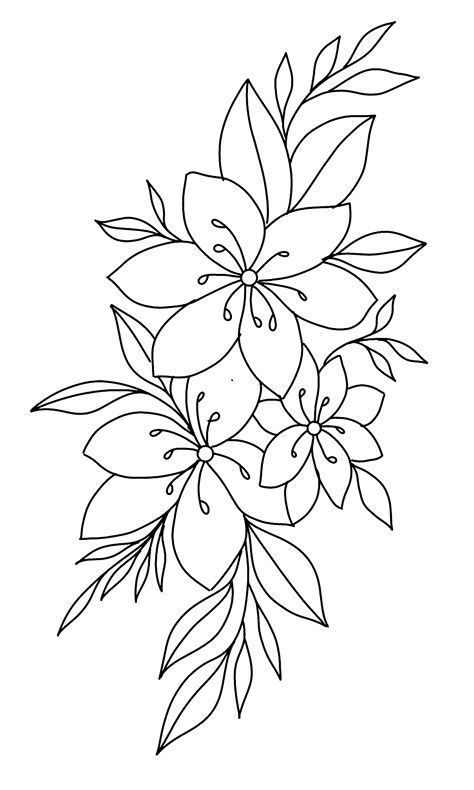 Big Flower Drawing Simple, Flower Tracing Pattern, Simple Traditional Tattoo Outline, Floral Outline Drawing, Flower Tattoo Outline, Flower Outline Tattoo, Picture Outline, Hand Embroidery Motifs, Flower Tattoo Stencils