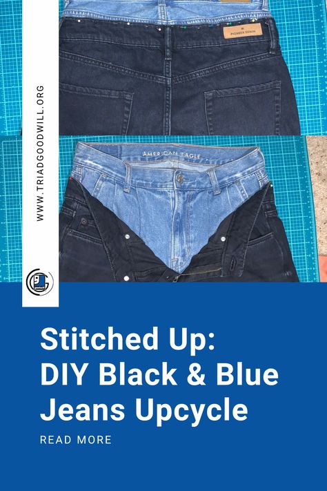 DIY upcycled jeans from local thrift blogger and sustainable designer @taethecreative 🔗 Stitched Up: DIY Black & Blue Jeans Styling high-waisted jeans with a double waistband reminded me of the upcycled denim skirts I saw earlier this year. I have been enjoying sewing with more denim pieces lately, so I decided to incorporate this trend for this month’s Stitched Up. #upcycle #upcycledclothing #thriftedfashion #thrifted #thriftstorefinds #denim #thrifteddenim #diy Diy Denim Jeans, Jeans Upcycle, Jeans Styling, Black Denim Pants, Goodwill Finds, Upcycled Jeans, Sustainable Shopping, Upcycle Jeans, Denim Diy