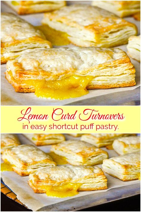 Lemon Turnovers in Sour Cream Pastry. Tart homemade lemon curd in a light flakey, shortcut pastry recipe. Lemon Turnovers, Fresh Lemon Recipes, Sour Cream Pastry, Recipe Using Lemons, Cream Pastry, Puff Pastry Recipe, Heavenly Desserts, Homemade Lemon Curd, Puff Pastry Crust