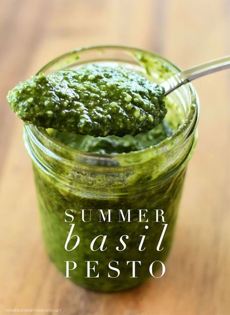 Savor the flavor of summer and enjoy your harvest of basil in your winter recipes with an easy recipe for Homemade Basil Pesto. Freezer-friendly and so much better than store bought! ©homeiswheretheboatis.net Homemade Basil Pesto, Harvesting Basil, Homemade Pesto Recipe, Basil Pesto Recipes, How To Make Pesto, Garlic Butter Chicken, Homemade Pesto, Pesto Recipe, Garden Recipes