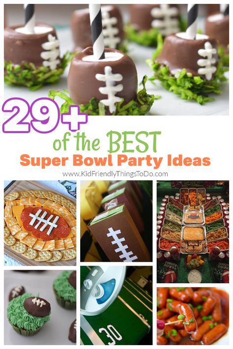 These Super Bowl Party Ideas will help you score a touchdown of your own on game day. These DIY game-day-inspired party ideas are winners, from Super Bowl decoration. game day party treats, game day snacks, football desserts, super bowl fruit trays, football party gifts and Super Bowl food ideas. Kids Football Party Food, 60th Football Birthday Party, Game Day Decorations Football, Game Day Snack Board, Bengals Party Ideas, Super Bowl Birthday Party Ideas, Super Bowl Party Games For Adults, Super Bowl Stadium Tray, Football Pretzel Rods