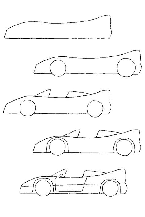 draw a car How To Draw Race Car, How To Draw A Sports Car, How To Draw A Car, Racing Car Drawing, Car Doodle, Trin For Trin Tegning, Draw A Car, Cars Drawing, Drawing Lessons For Kids