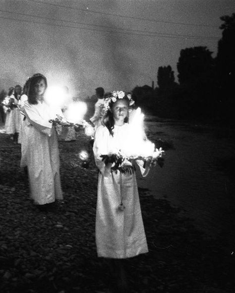 Celebrations of the Noc Kupały (Kupala Night) in   Skoczów (Poland), 70s *    Little Round  Li-... Slavic Paganism, Polish Traditions, Slavic Mythology, Slavic Folklore, Season Of The Witch, Summer Solstice, Night In, Poland, Fairy Tales