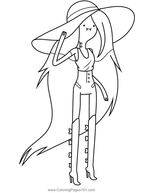 Marceline the Vampire Queen Holding Her Hat Adventure Time Coloring Page Drawing Marceline, How To Draw Marceline, Adventure Time Marceline Drawing, Marceline Drawing, Indie Coloring Pages, Adventure Time Outline, Marceline Tattoo, Marceline Adventure Time, Adventure Time Coloring Pages