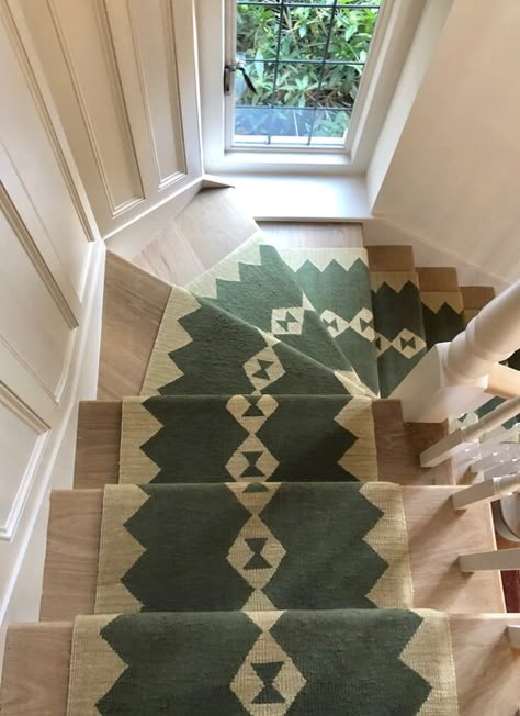 Green Stair Runner, Top Of Stairs, Staircase Runner, Stairs Makeover, Entry Stairs, Stair Runners, House Stairs, Carpet Stairs, Stair Runner