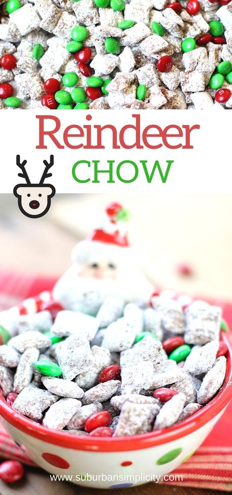 Christmas Muddy Buddies Recipe, Reindeer Chow Recipe, Puppy Chow Christmas, Reindeer Chow, Chex Mix Christmas, Chow Recipe, Muddy Buddies Recipe, Holiday Snack, Puppy Chow Recipes