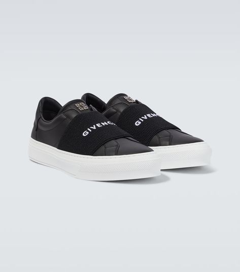 City Sport leather sneakers in black - Givenchy | Mytheresa Black Shoes Men, Givenchy Man, Latest Sneakers, Black Sneakers, Sport Sneakers, Penny Loafers, Leather Slip Ons, Slip On Sneakers, Men's Style