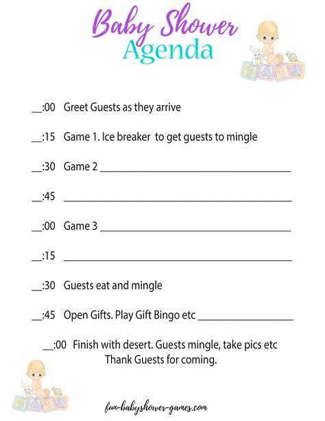 A baby shower agenda will help keep everything running according to plan during the baby shower party. Baby Shower Itinerary Timeline, Free Baby Shower Games Printables Boys, Baby Shower Itinerary Ideas, Baby Shower Schedule Of Events, Baby Shower Program Template, Baby Shower Agenda Timeline, Affordable Baby Shower Ideas, Baby Shower Program Ideas, Baby Shower Schedule