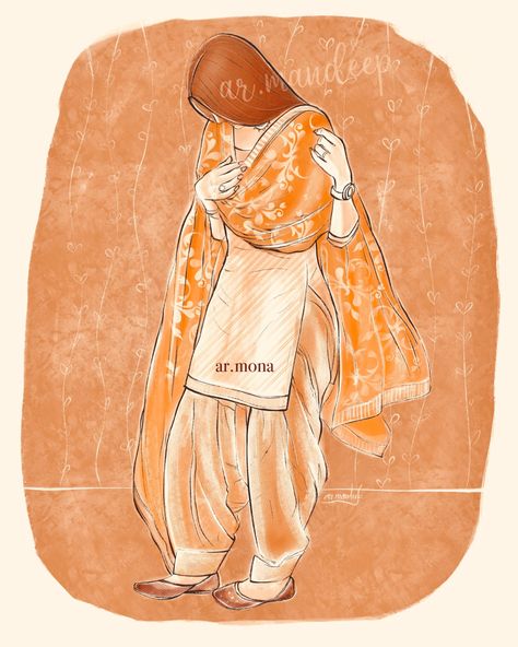 Punjabi Suit Illustration, Girl In Suit, Punjabi Girl, Punjabi Culture, Cartoons Dp, Girly Dp, Collage Art Projects, Cloth Design, Canvas Painting Designs