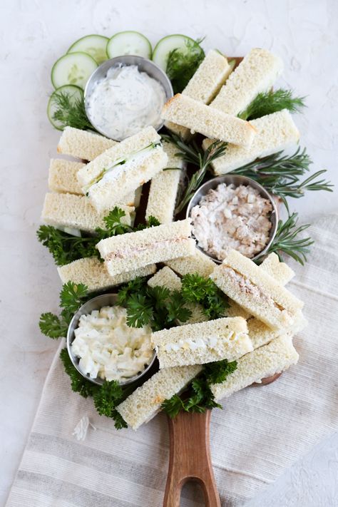 Finger Sandwich Appetizers Cucumber Egg Salad, Make Ahead Sandwiches, Sandwiches For Parties, Garden Graduation Party, Cream Cheese And Cucumber, Sandwiches For A Crowd, Sandwich Appetizers, High Tea Sandwiches, Sandwiches For Dinner