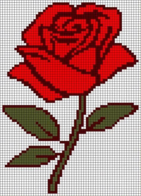 Pixel Art Fleur, Crochet Rose Pattern, Floral Cross Stitch Pattern, Cross Stitch Geometric, Crochet Graphs, Easy Pixel Art, Graph Patterns, Pixel Crochet, Graph Paper Art