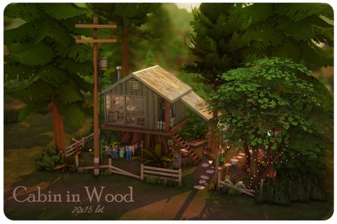 Cabin in Wood Sims 4 Cabin In The Woods, Sims 4 Granite Falls Build, Small Cabin In The Woods, Sims Design, Sims Lots, Small Rustic House, Primitive Cabin, The Sims 4 Lots, Eco Cabin