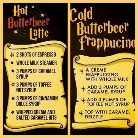 Butter Bear Starbucks, Butterbeer Milkshake Recipe, Butterbeer Starbucks Recipe, Butterbeer Starbucks, Starbucks Butterbeer Recipe, Halloween Starbucks Drinks, Java Chip, Butterbeer Latte, Harry Potter Drinks