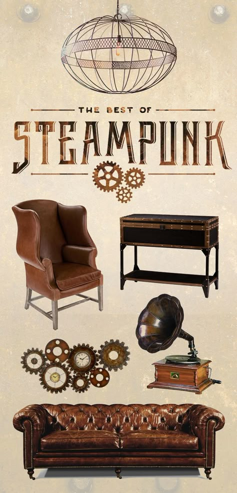 The Best Of Steampunk: Follow a winding staircase to a room filled with whirling gears and mysterious levers. Here you'll find all of the best Steampunk looks—hand picked by our curators just for you. Shop Now at dotandbo.com! Steam Punk Furniture, Punk Furniture, Shop Design Interior, Steampunk Interior Design, Steampunk Rooms, Décor Steampunk, Steampunk Bedroom, Punk Decor, Steampunk Interior