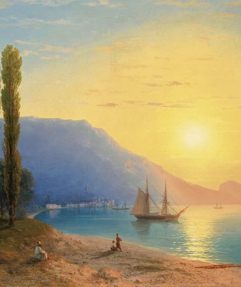 Ivan Aivazovsky, Playful Painting, Sun Painting, The Setting Sun, Call Art, Tableau Art, Simple Acrylic Paintings, Setting Sun, Sea Art