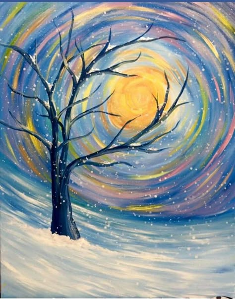 Christmas Abstract Art, Silk Painting Techniques, Winter Art Lesson, Canvas Art Painting Acrylic, Paint Night Ideas, Winter Art Projects, Flow Painting, Paint Nite, Winter Painting