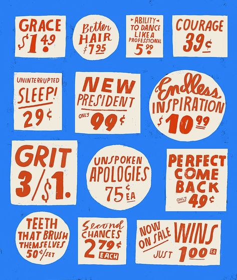 Fantasy Supermarket Signs // Lisa Congdon Relationship Reset, Lisa Congdon, Newspaper Ads, Market Sign, Super Market, Sign Painting, Typography Letters, Typography Lettering, Poster Retro