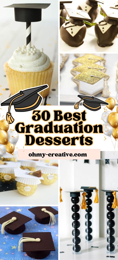 It’s an exciting time in life to celebrate our child’s graduation! Celebrate with these creative 30 Graduation Party Desserts – the perfect graduation party food! Graduation Food Ideas Desserts, Dessert For Graduation Party, Graduation Cupcakes 2024, Graduation Sweet Table Ideas, Graduation Cupcake Ideas, Graduation Party Dessert Table, Dessert Table Graduation Party, Graduation Dessert Ideas, Graduation Cupcake Cake