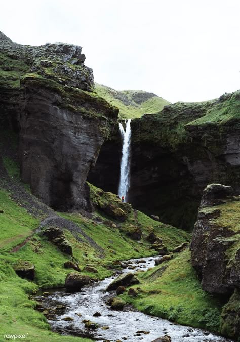 Iceland Nature Landscapes, Landscape Top View, Waterfall Cliff, Hiking Iceland, Landscape Waterfall, Iceland Nature, Landscape References, Iceland Landscape, Iceland Photography