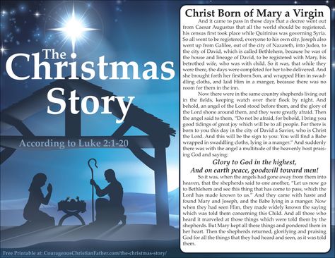 The Christmas Story Luke 2:1-20 Christmas Story Printable Luke 2 Printable Christmas Story Printables Free, Luke Christmas Reading, The Christmas Story Printable, The Christmas Story Bible, Christmas Bible Story, Luke Chapter 2, Christmas Story Bible, Christmas Skits, Christmas Stories For Kids