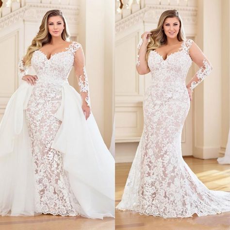 Modest Plus Size Mermaid Wedding Dresses With Detachable Train Long Sleeve Full Lace Appliqued Bridal Dress V Neck Wedding Gowns Mermaid Wedding Dress Lace Mermaids Wedding Dress From Misshowdress, $158.08| DHgate.Com Modest Plus Size, Plus Size Mermaid, Plus Wedding Dresses, Long Sleeve Bridal Gown, Plus Size Wedding Gowns, Detachable Train, Plus Size Gowns, Mermaid Wedding Dresses, Wedding Dress Fabrics