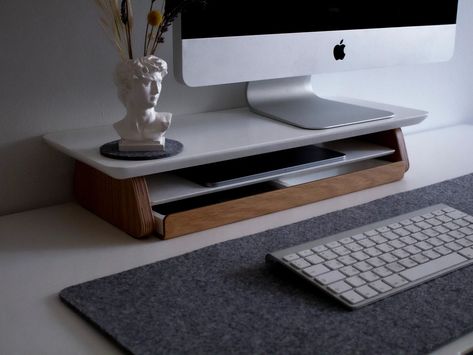 Desk Shelf Desk Accessories Monitor Stand Monitor Riser - Etsy Office White Desk, Home Office White Desk, Office Bookshelf Decor, Wooden Plant Stands Indoor, Wood Monitor Stand, Home Office White, Office Decor For Women, Monitor Desk, Desktop Bookshelf