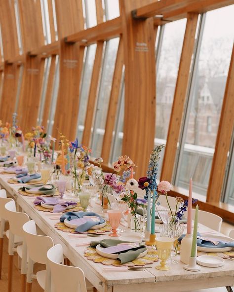 Genevieve Bismonte | Bringing you some fun and colourful vibes on this Easter weekend via this gorgeous styled shoot at the AGO as seen in @junebugweddings.… | Instagram Colourful Table Setting Wedding, Wedding Table Decorations Colourful, Pastel Table Setting Wedding, Pastel Wedding Table Setting, Pastel Wedding Table, Colourful Table Setting, Pastel Table Setting, Picnic Bday, 2026 Wedding