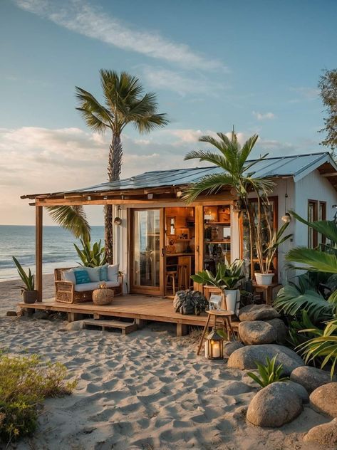 Beach Shed Surf Shack, Beach Hut Aesthetic, Surf House Exterior, Cheap House, Beach House Exterior Tropical, Beach Bungalow, Bungalow Beach House, Beach Shack Decor, Beach Shack Exterior