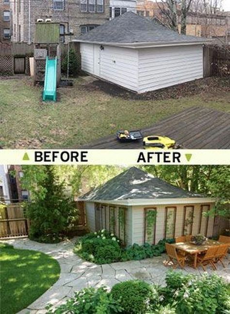 Budget Landscaping, Concrete Patios, Meteor Garden 2018, Backyard Shed, Landscape Designs, After Pictures, Small Backyard Patio, Diy Landscaping, Beautiful Backyards