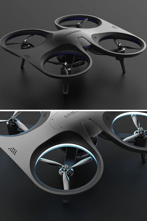 the Samsung Public Safety Drone (also known locally as DNDN) fills in the gap left by police personnel… because while it isn’t easy to physically respond to alerts in mere seconds, a flying drone can reach a point of interest much faster. Drone Concept Design, Futuristic Drone, Drone Propeller, Drone Concept, Spy Drone, Flying Drones, Uav Drone, Drones Concept, Foldable Drone