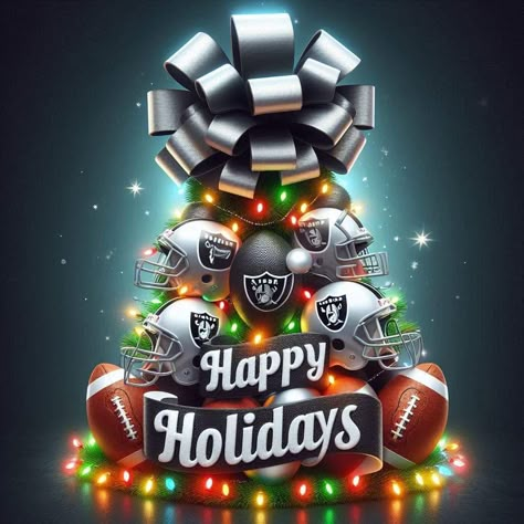 Football Christmas Tree, Raiders Christmas, Happy Holidays Images, Raiders Baby, Raiders Nation, Football Christmas, Sublimation Ideas Projects Inspiration, Raiders Football, Raider Nation