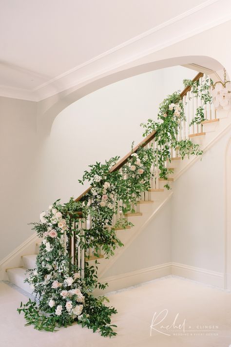 Ryan And Sydney Strome Tie The Knot At Evergreen Brickworks - Rachel A. Clingen Wedding & Event Design Wedding Staircase Decoration, Staircase Installation, Evergreen Brickworks, Staircase Wedding, Wedding Stairs, Wedding Staircase, Staircase Decoration, Chic Modern Wedding, Neutral Wedding Flowers