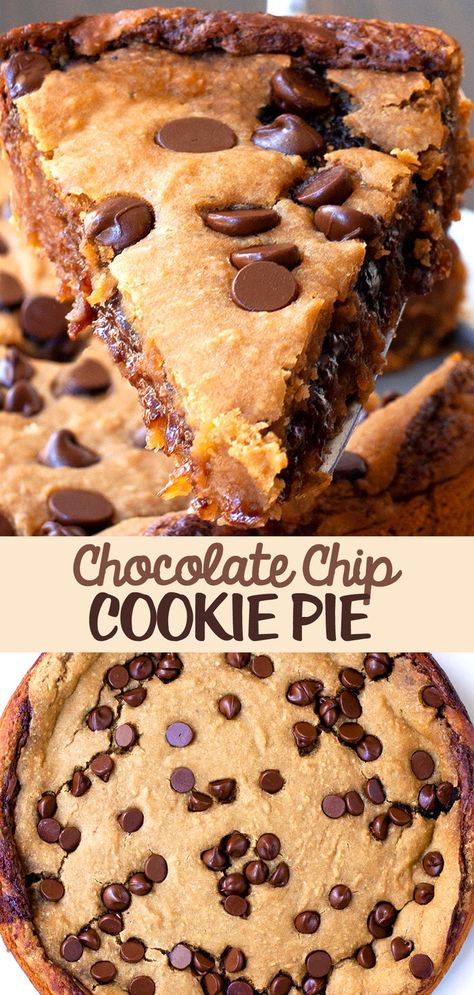 A soft, gooey, and secretly healthy deep dish cookie pie for dessert – with melted chocolate chips in each unbelievable bite! #chocolate #dessert #chocolate chip #cookies Deep Dish Chocolate Chip Cookie, Cookie Pie Recipe, Deep Dish Cookie Pie, Ella Vegan, Melted Chocolate Chips, Deep Dish Cookie, Coconut Ice Cream Recipes, Vegan Chocolate Cake Recipe, Chocolate Chip Cookie Pie