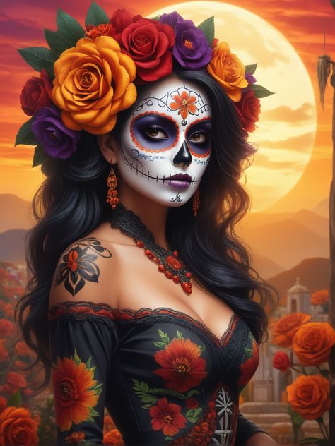 Sugar Skull Art Painting, Day Of The Dead Girl Tattoo, Sugar Skull Art Drawing, Easy Skull Drawings, Candy Skull Tattoo, Sugar Skull Illustration, Aztec Drawing, Halloween Makeup Sugar Skull, Day Of The Dead Girl