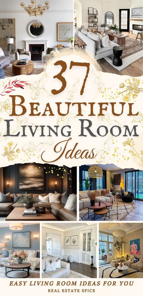 Get inspired and create a beautiful living room, and make one of the main areas of your home a comfy oasis. See how simple decor, wall decor, tables, and subtle lighting elevates your space. With tips for seating options, lighting fixtures, and decor, my guide helps you create an elegant and warm space. Whether you love farmhouse touches, earthy modern vibes, or a vintage look, you’ll find inspiration here.  Transform your living room with my simple design ideas! RealEstateSpice.com #LivingRoom Earthy Modern, Living Room Styles, Living Room Decorating Ideas, Living Room Decorating, Living Room Trends, Modern Farmhouse Living Room, Simple Living Room, Living Room Decor Cozy, Livingroom Layout