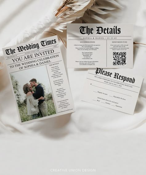 These Newspaper Wedding Invitations are a unique and easy way to invite people to your wedding! Easy to edit and print! PLEASE NOTE: This purchase is for a digital template. No physical item will be shipped. * * * * * TRY BEFORE YOU BUY * * * * * https://www.corjl.com/d/1114OI * * * * * MATCHING ITEMS * * * * * Build Your Own Bundle and save 60% when you purchase 5 or more items! Go to our shop home page and search: Newspaper Or simply click here: https://tidd.ly/3rrnYFN * * * * * HOW IT WORKS * Newspaper Wedding Invitations, Wedding Invitations Template, Newspaper Wedding, Newspaper Wedding Programs, Rustic Wedding Cards, Invitations Template, Wedding Newspaper, Honeymoon Fund, Future Wedding Plans