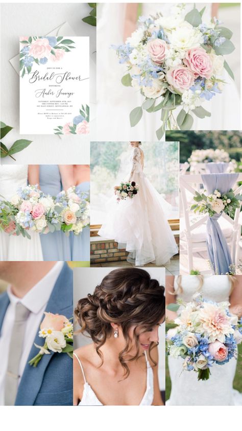 Pastel Blue Wedding, Powder Blue Wedding, Baby Pink Wedding, Pastel Wedding Theme, Pastel Pink Weddings, Romantic Wedding Colors, Wedding Theme Color Schemes, Blue And Blush Wedding, Spring Wedding Color Palette