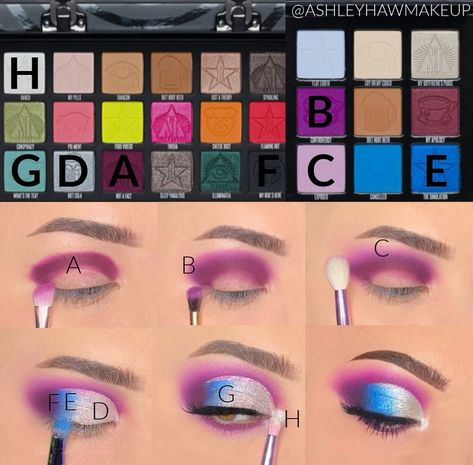 Jeffree Star Palette Looks Step By Step, Jeffery Star Makeup, Makeup Pallettes, Makeup Pictorial, All Natural Makeup, Doll Eye Makeup, Makeup Tutorial Eyeshadow, Star Makeup, Eye Makeup Steps