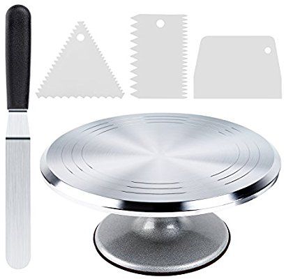 Amazon.com | Cake Stand, Ohuhu Aluminium Revolving Cake Turntable 12'' Rotating Cake Decorating Stand with Angled Icing Spatula and Comb Icing Smoother, Banking Cake Decorating Supplies: Cake Stands Lazy Susan Decor, Cake Decorating Stand, Rotating Cake, Cake Decorating Turntable, Rotating Cake Stand, Cheesecake Frosting, Cake Turntable, Cake Decorating Kits, Baking Kit